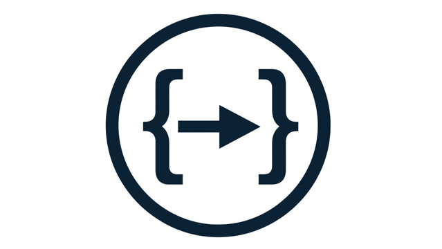 Dark blue coding brackets and arrow symbol inside a circle