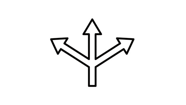 A stylized black and white graphic shows three arrows diverging from a single point