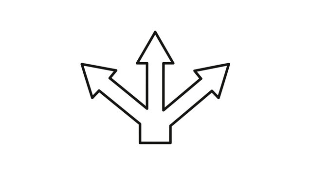 Simple outline graphic depicting three arrows diverging from a single point