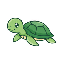 Obraz premium Cute cartoon green sea turtle vector illustration isolated on white