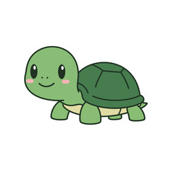 Obraz premium Cute Green Cartoon Turtle Illustration Character Design Isolated on White Background for Childrens Graphics and Animal Theme Projects