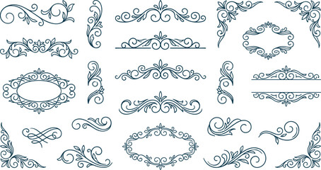 Vintage floral ornaments and elegant dividers vector set for luxury wedding invitations certificate branding greeting cards and decorative frames © AdhinChandra