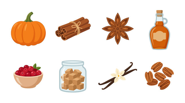 Whole Pumpkin and Cinnamon Sticks Flavor Grid Asset Sheet for Food Blogger Seasonal Recipe Cards
