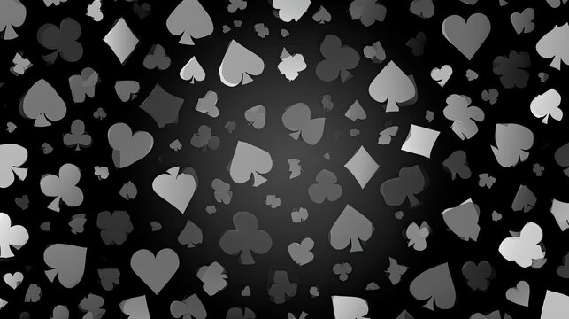 Gray and white card suit symbols scattered on a dark gradient background