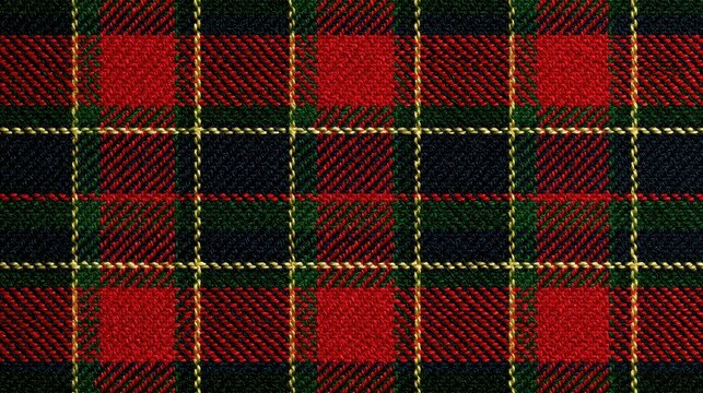Classic tartan pattern with red, blue, green, and gold threads forming a grid