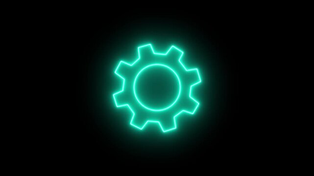 Glowing neon line setting icon with spinning gears icon animated. Settings icon animation isolated on black background. Technology setting icon concept. 4k video