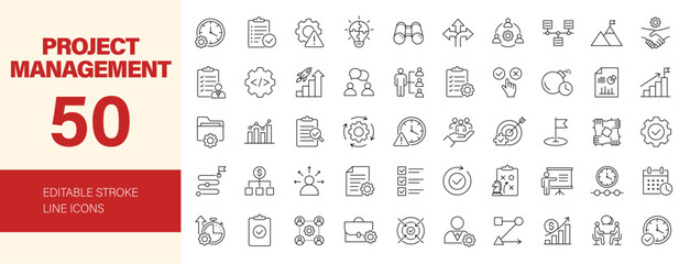 Fototapeta na wymiar Project management icon set. Editable line icons. Vector illustration.