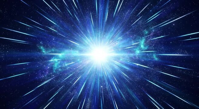 Abstract Cosmic Light Burst with Radiant Blue Energy Rays in Deep Starry Space