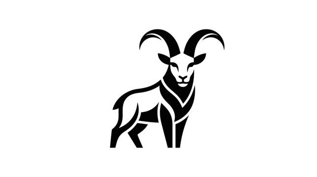 Stylized Black Ibex Silhouette Standing Proudly.