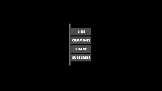 "Modern social media call-to-action animation featuring animated Like button, Share icon and Subscribe button with smooth....