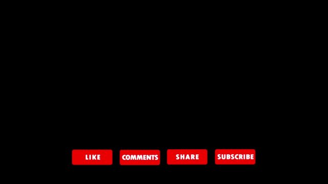 "Modern social media call-to-action animation featuring Like, Comment, Share and Subscribe buttons appearing with smooth pop-up and click animations.