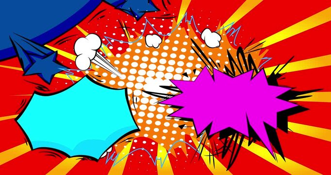 Cartoon background animation, comic book backdrop video. Retro comics pop art design.