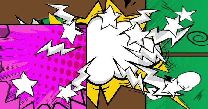 Cartoon background animation, comic book backdrop video. Retro comics pop art design.