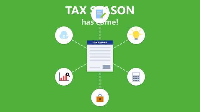 Tax season infographic with financial document and business icons