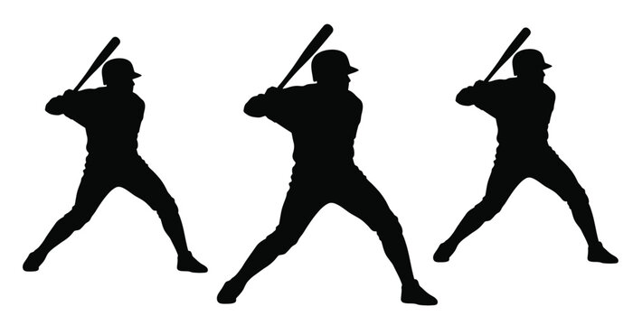 Set of baseball player silhouettes in batting stance isolated on a white background vector art