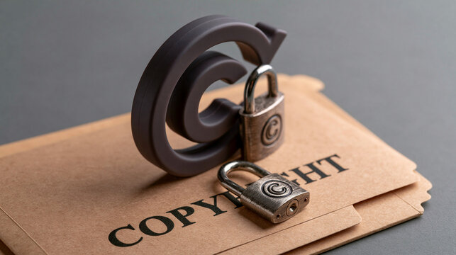 Legal Ownership Concept with Copyright Symbol and Small Metal Lock