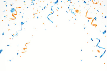 Fototapeta premium Falling blue and orange ribbon confetti, party and ads element design or backgrounds