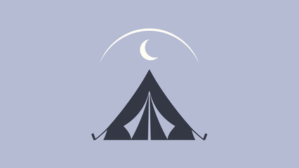 Minimalist dark tent under a pale crescent moon with a white arch © Empat