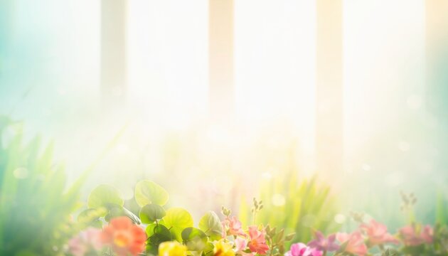 Dreamy soft focus spring floral garden background with bokeh.
