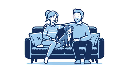 Plakat Couple sitting on sofa with dog.