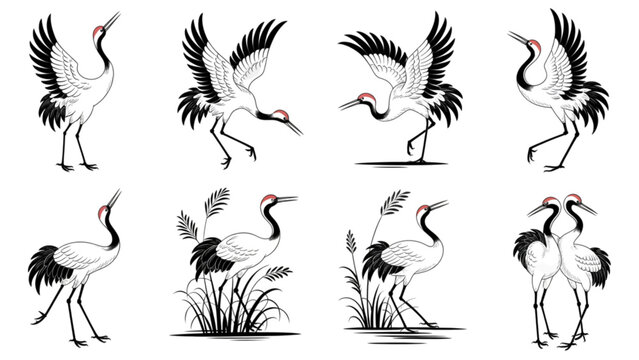 Black and white cartoon animals jumping and dancing in playful poses Vector