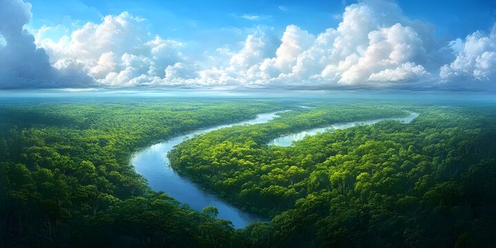 Aerial View of Lush Rainforest River