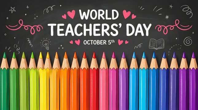 World teachers day celebration colorful pencils appreciation for educators