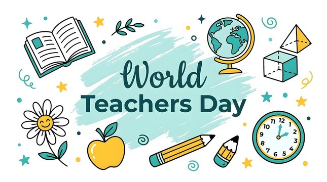 World teachers day illustration celebrating educators with school supplies global education
