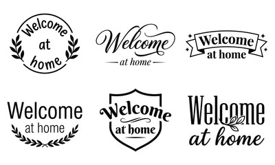 Fototapeta premium Welcome home signage collection black and white vector designs for home decor