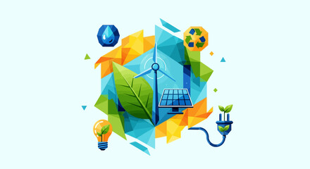 Fototapeta premium Eco friendly icons, sustainable energy symbols, environmental logos, green technology illustrations, vector graphics