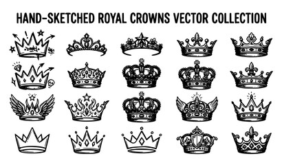 Sketch royal crown collection with king queen tiara graffiti and elegant monarch emblem vector illustrations © Mst Jui