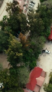 Drone flying over Tolantongo hot springs revealing the river canyon in Mexico