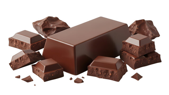 Delicious chunks of premium dark chocolate bar with cocoa bean