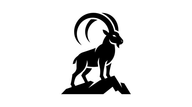 Silhouette of a majestic ibex standing on rocks.