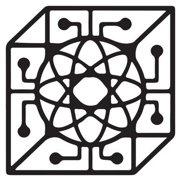 Abstract Atomic Network Technology Logo With Circuit Connections And Futuristic Geometric Design