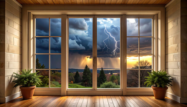 Stormy weather through a window.
