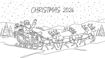 Obraz premium Minimalist Continuous Line Art of Christmas 2026 Scene with Sleigh and Reindeer
