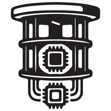 Stacked Microchip Server Icon Representing Data Processing, Computing Power and Technology Infrastructure