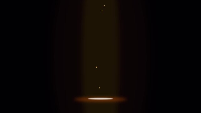 Dramatic golden spotlight beam illuminating floating particles in dark abstract background, cinematic effect for awards or luxury product launch