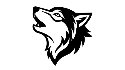 Obraz premium Wolf howling head or face logo black and white vector design on white background.