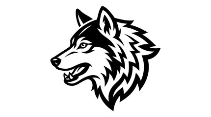 Fototapeta premium Aggressive wolf head emblem illustration for sports team logo design in black and white.