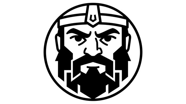 Viking warrior head silhouette inside circle frame ancient soldier face mascot graphic.