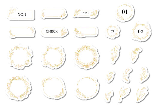Gold lily of the valley stickers and frames with drop shadow