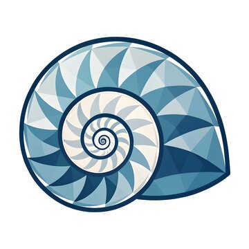Abstract geometric nautilus shell design in blue and white colors with nautilus geometric polygonal abstract illustration