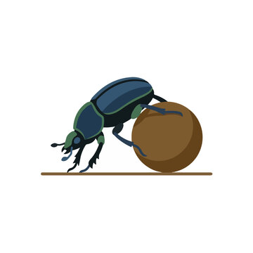 Dung beetle vector rolling a ball with halftone pattern effect
