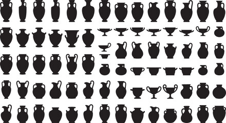 Collection of ancient greek roman pottery vases and jars silhouettes Vector © FocusNest