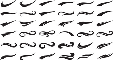 Collection of black swirls and swishes decorative elements for design and typography Vector © FocusNest