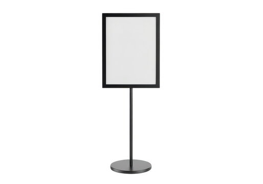 Black metal floor standing poster display frame isolated on transparent background
