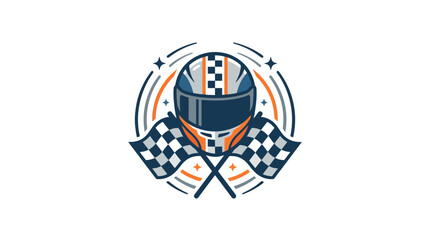 Obraz premium Racing Helmet and Checkered Flags Emblem