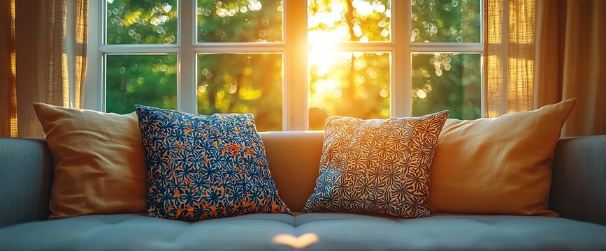 Cozy couch by sunny window